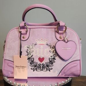 Juicy Couture Fondant Pink Heritage Bowlers Bag with Heart Charm. NWT
